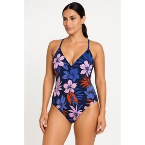 Christina One-Piece Swimsuit Blue Floral Print Adjustable Straps Size‎ Medium